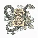 roses and snake  tattoo design idea