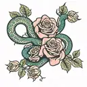 roses and snake  tattoo design idea