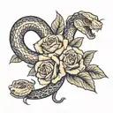 roses and snake  tattoo design idea
