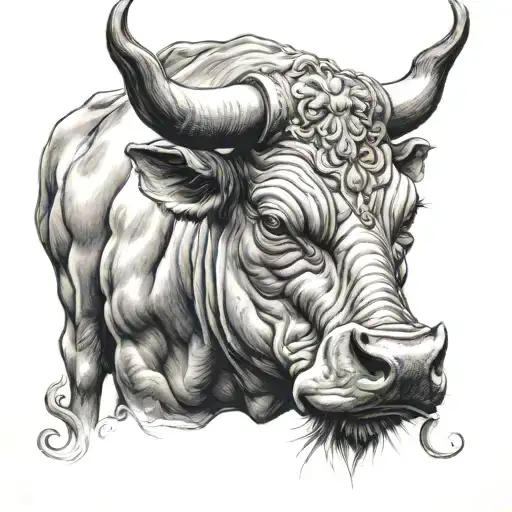 Realism "4k Ultra Realistic bull Face, Sense Of Deepness. tattoo design idea