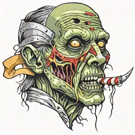 zombie face with tape on mouth  tattoo design idea