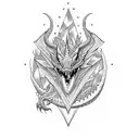 2 symmetrical dragons with red accents and janapense art on the side as a flash tattoo sheet  tattoo design idea