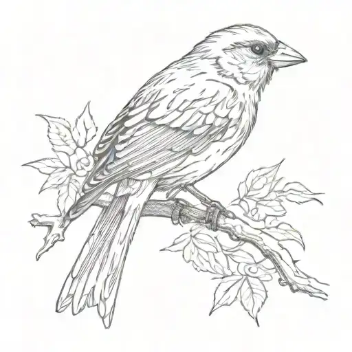 finch bird standing side tattoo design idea