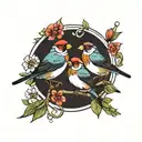 finch birds tattoo design idea