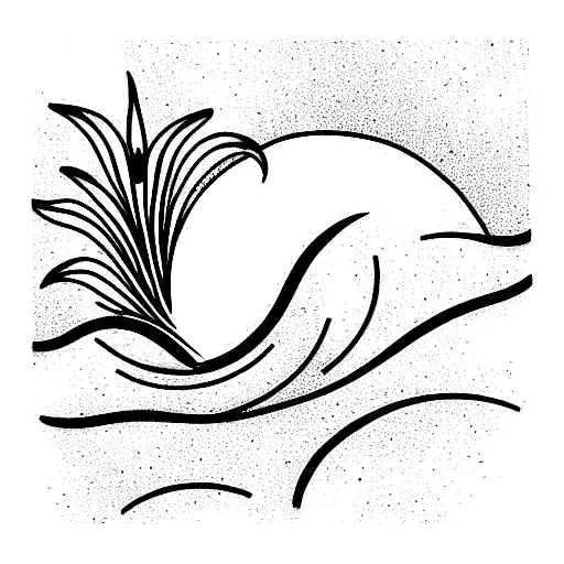 fine line tattoo. Lengthy. with a wave, a lily, the sun and the moon tattoo design idea