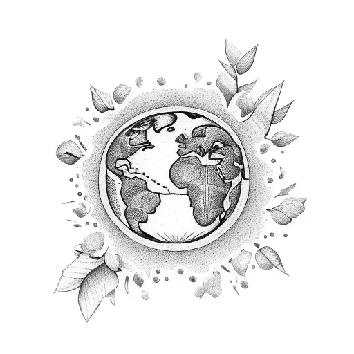 Sketch of a half earth with sun and leaves Illustration #101266208
