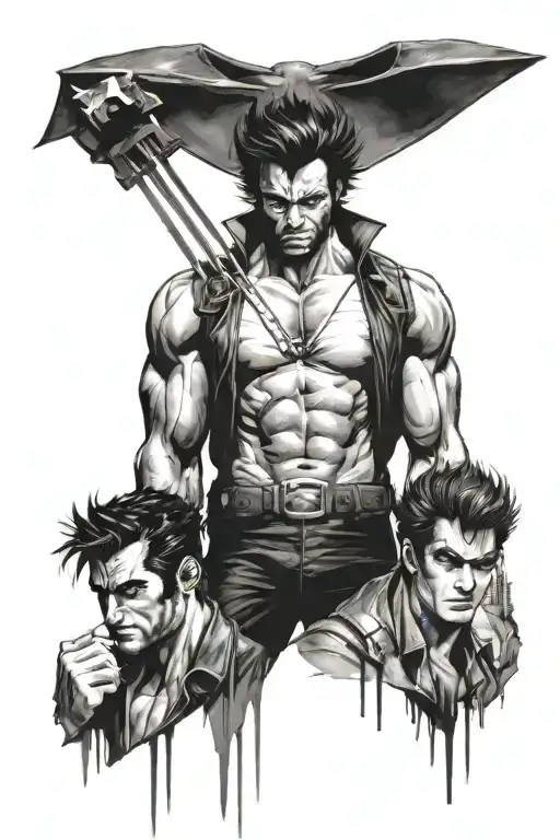 I want it to be X-Men themed with characters Wolverine, Gambit, Nightcrawler, Cyclops, Jean Grey, Storm and Rouge tattoo design idea