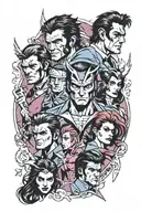 I want it to be X-Men themed with characters Wolverine, Gambit, Nightcrawler, Cyclops, Jean Grey, Storm and Rouge tattoo design idea