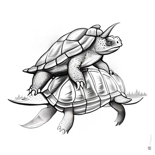 baby triceratops riding a turtle tattoo design idea