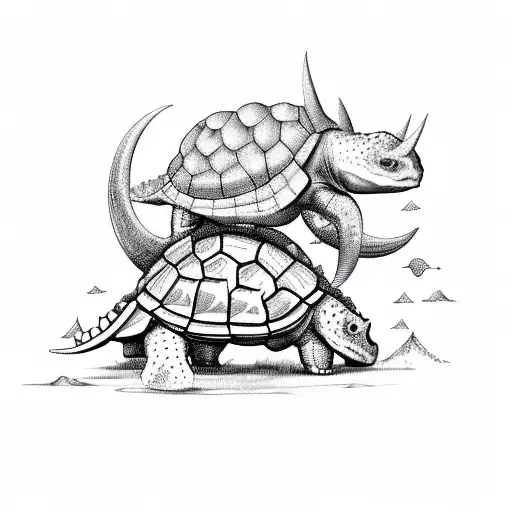 triceratops riding a turtle and eating a cookie tattoo design idea