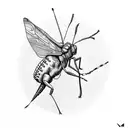 A detailed illustration of a grasshopper perched on a peacock feather tattoo design idea