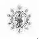 A dotwork design featuring a peacock feather with the Latin phrase 'fortis in animo' delicately woven into the intricate patterns tattoo design idea