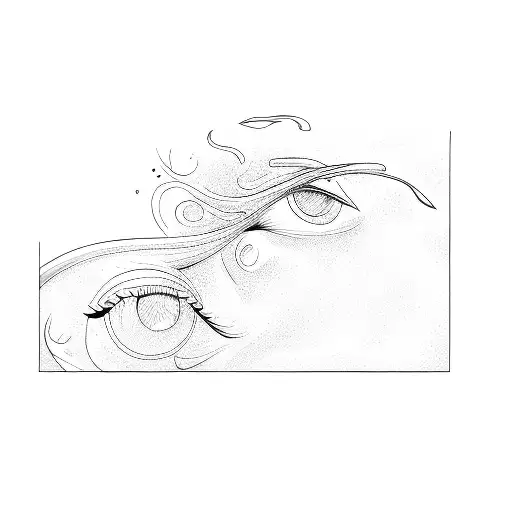 women underwater, eyes closed, beautiful hair tattoo design idea