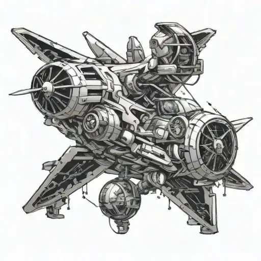 A mechatronics engineer merging with a futuristic airplane design tattoo design idea