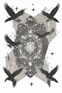 A flock of birds transforming into a constellation of stars above an airport runway tattoo design idea