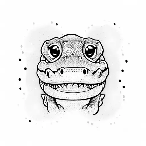 cute alligator looking at golf ball on his nose tattoo design idea