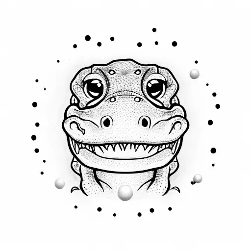 cute alligator looking at golf ball on his nose tattoo design idea