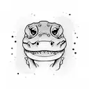 cute alligator looking at golf ball on his nose tattoo design idea