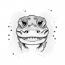 cute alligator looking at golf ball on his nose tattoo design idea