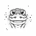 cute alligator looking at golf ball on his nose tattoo design idea