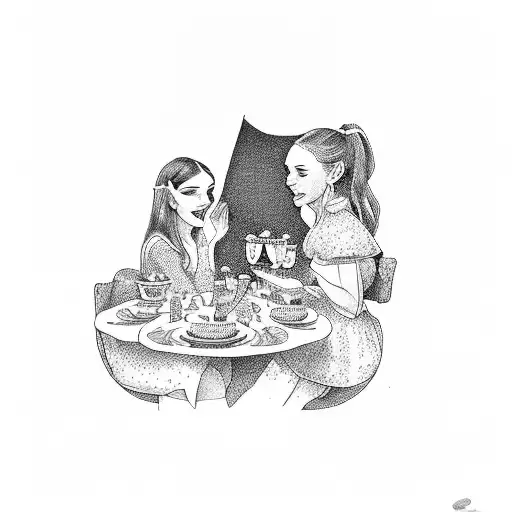 two girls having a teaparty in the australian bush tattoo design idea