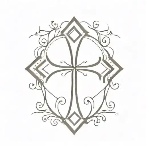 An intricate cross design with medical symbols incorporated, symbolizing faith and healing tattoo design idea