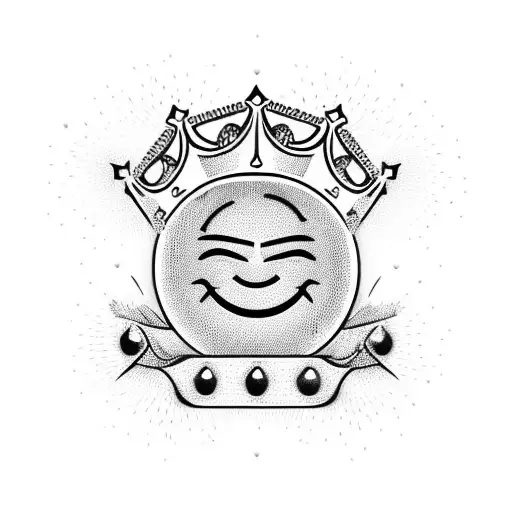 Dripping Smiley Face wearing Crown holding up Shaka sign tattoo design idea