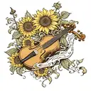 jellyfish in a field of sunflowers playing the violin and the drums  tattoo design idea