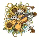 jellyfish in a field of sunflowers playing the violin and the drums  tattoo design idea
