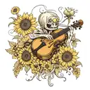 jellyfish in a field of sunflowers playing the violin and the drums  tattoo design idea