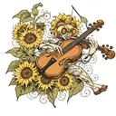 jellyfish in a field of sunflowers playing the violin and the drums  tattoo design idea