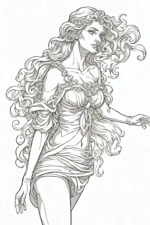 full body Aphrodite realistic female facing forward tattoo design idea