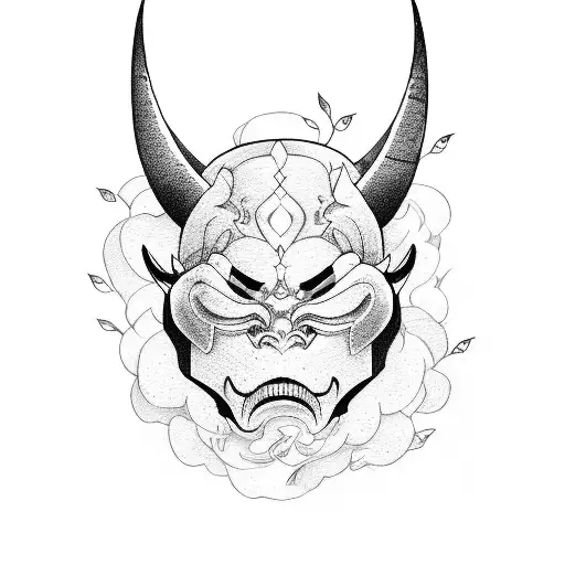 Oni Mask and cherry blossom tattoo design idea