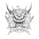 Oni Mask and cherry blossom tattoo design idea