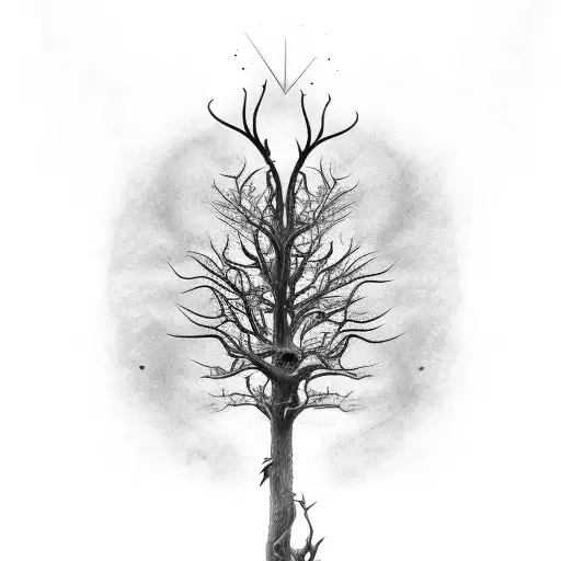 Wren in Linden tree as a totem pole  tattoo design idea