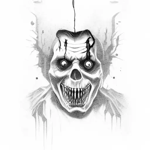 A collection of iconic horror film villains in a dark, sketchy style tattoo design idea