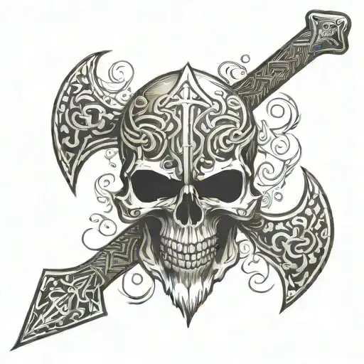 Viking skull battle axe tattoo design idea