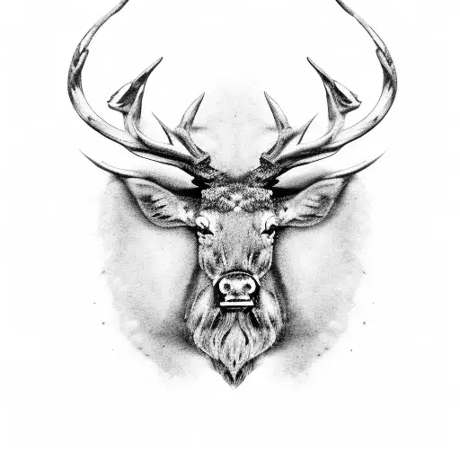 stags head, black and white, shattering, forrest tattoo design idea