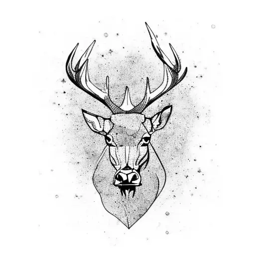 stags head, black and white, shattering, forrest tattoo design idea