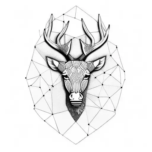 stags head, black and white, shattering  tattoo design idea