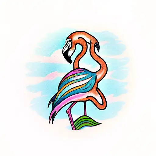 flamingo with 7 tattoo design idea