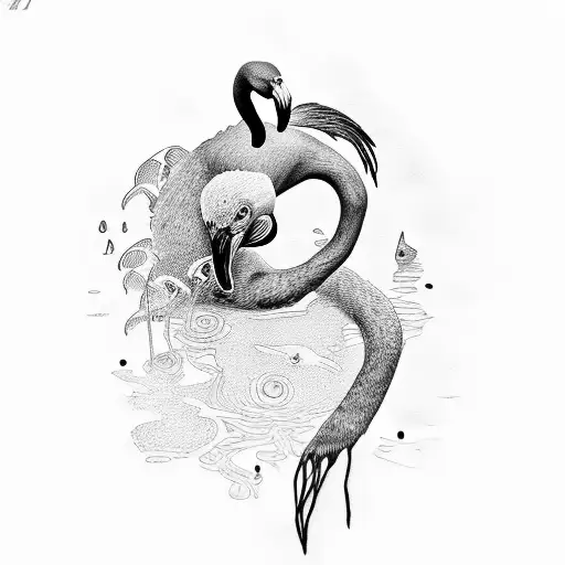 number 7 and flamingo  tattoo design idea