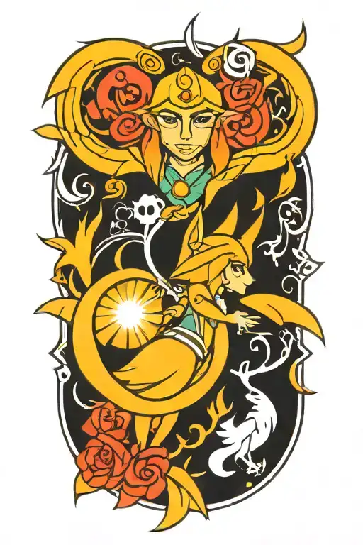 wisdom and light symbol intertwined along with zelda wind waker tattoo design idea
