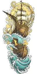 Now, add the boat and waves from Zelda Wind Waker tattoo design idea