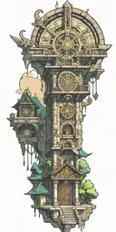 Transform the building to temple of time in Zelda tattoo design idea