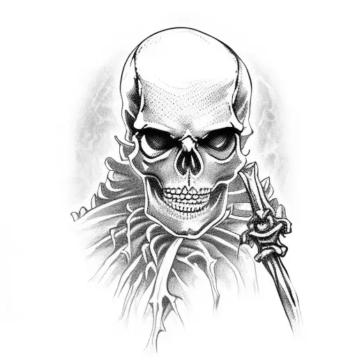 Necromancer skeleton with robe and scepter ressurecting skeletons in a swamp tattoo design idea