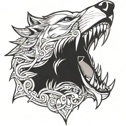 wolf with sun in mouth open tattoo design idea