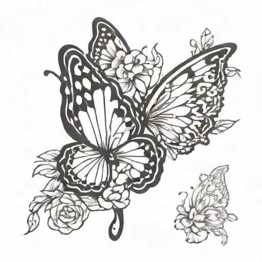 closed side wings butterfly with March, January, and October birth flowers  tattoo design idea
