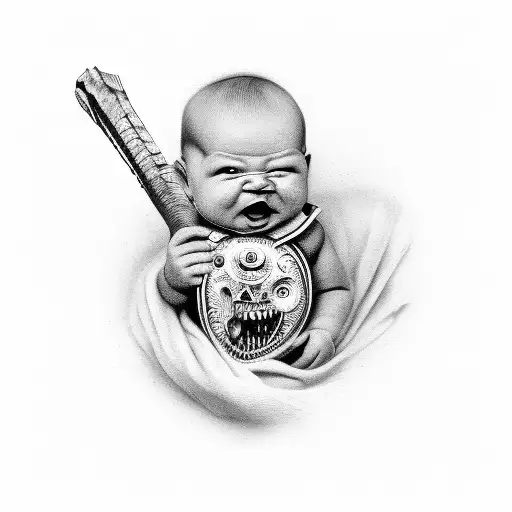 funny baby bafometh. scary at the same time. tattoo design idea