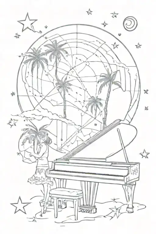 compas, geometry, palm, tenis, piano, family, storm, life, see, vine, paint, city, moon, stars, lines tattoo design idea